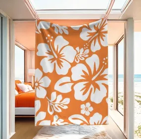 Orange and White Hawaiian Flowers Minky Throw Blanket