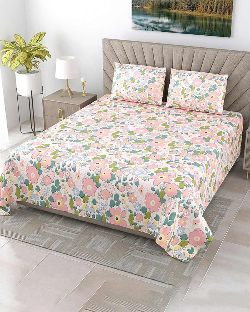 Pansy Floral Polycotton Flat Bedding Set | King Size | 108 x 108 inches