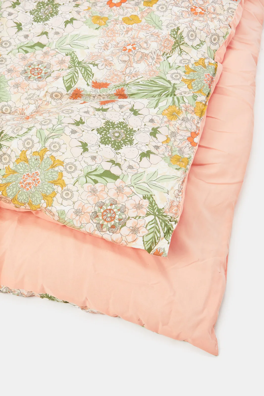 Pink 4 Piece Floral Printed Comforter Set (Double Size)