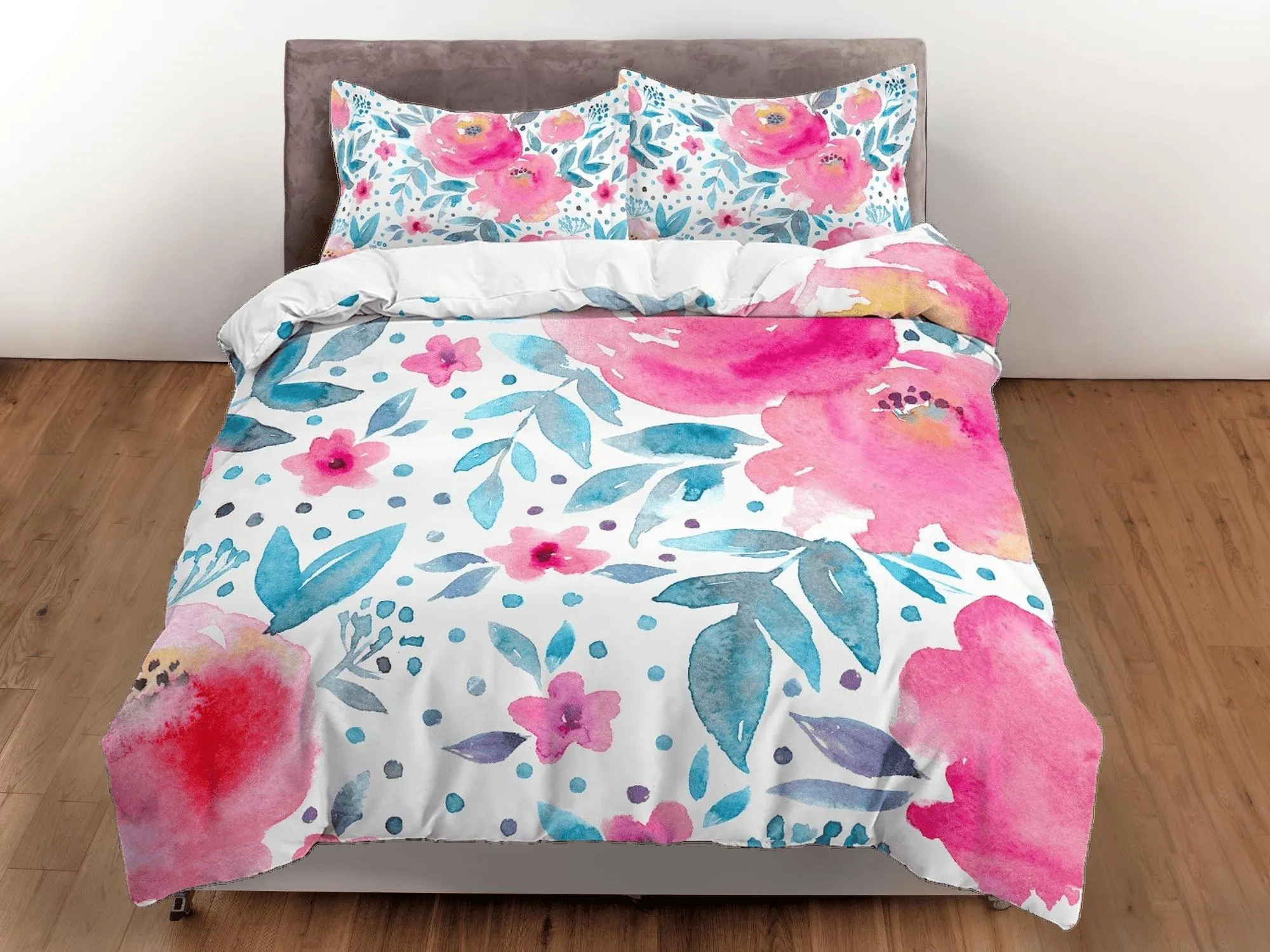 Pink floral painted duvet cover colorful bedding, teen girl bedroom, baby girl crib bedding boho maximalist bedspread aesthetic bedding