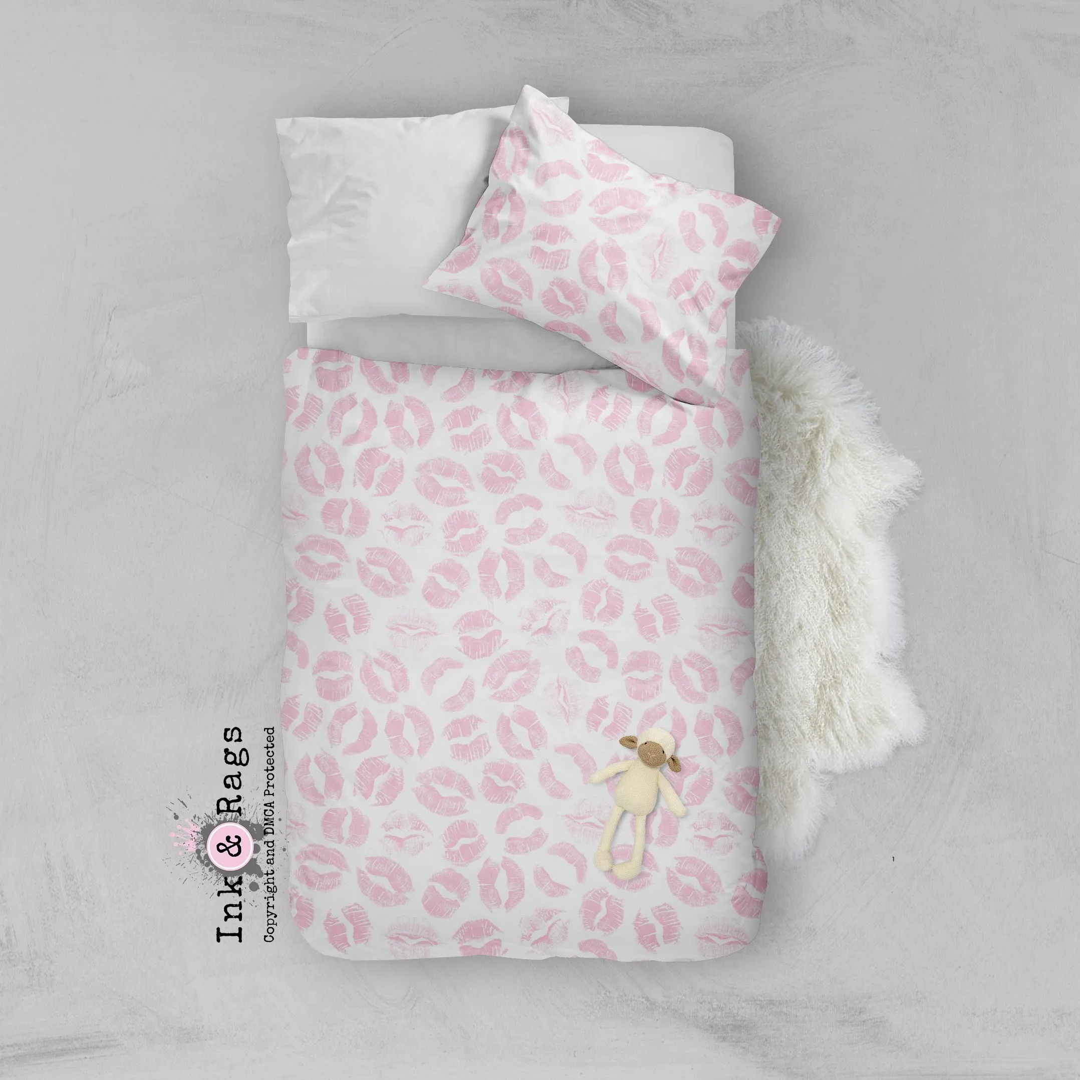 Pink Kiss Lip Print Crib and Toddler Bedding Collection