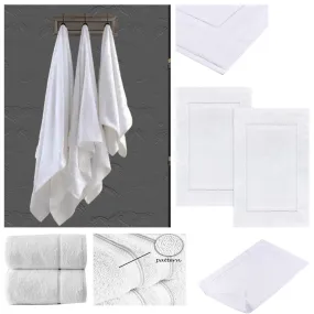 Premium White Towel Set: Hotel-Quality Bath Hand Towels, Luxurious 700gsm Bath Mats, Washable and Plush