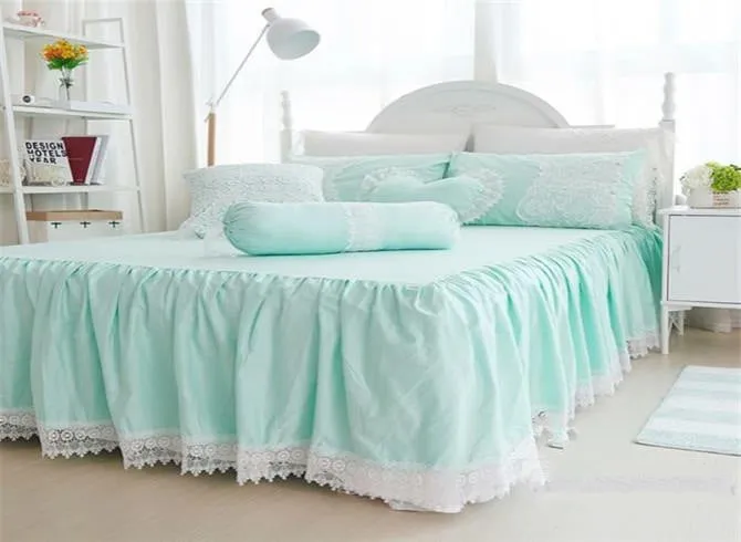 Princess Style Lace Edging Mint Green Cotton Luxury 4-Piece Bedding Sets