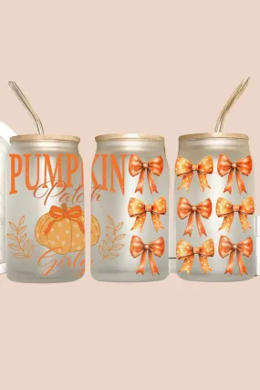 Pumpkin Patch Girly Coquette Bows Fall 16oz Libbey Glass Tumbler