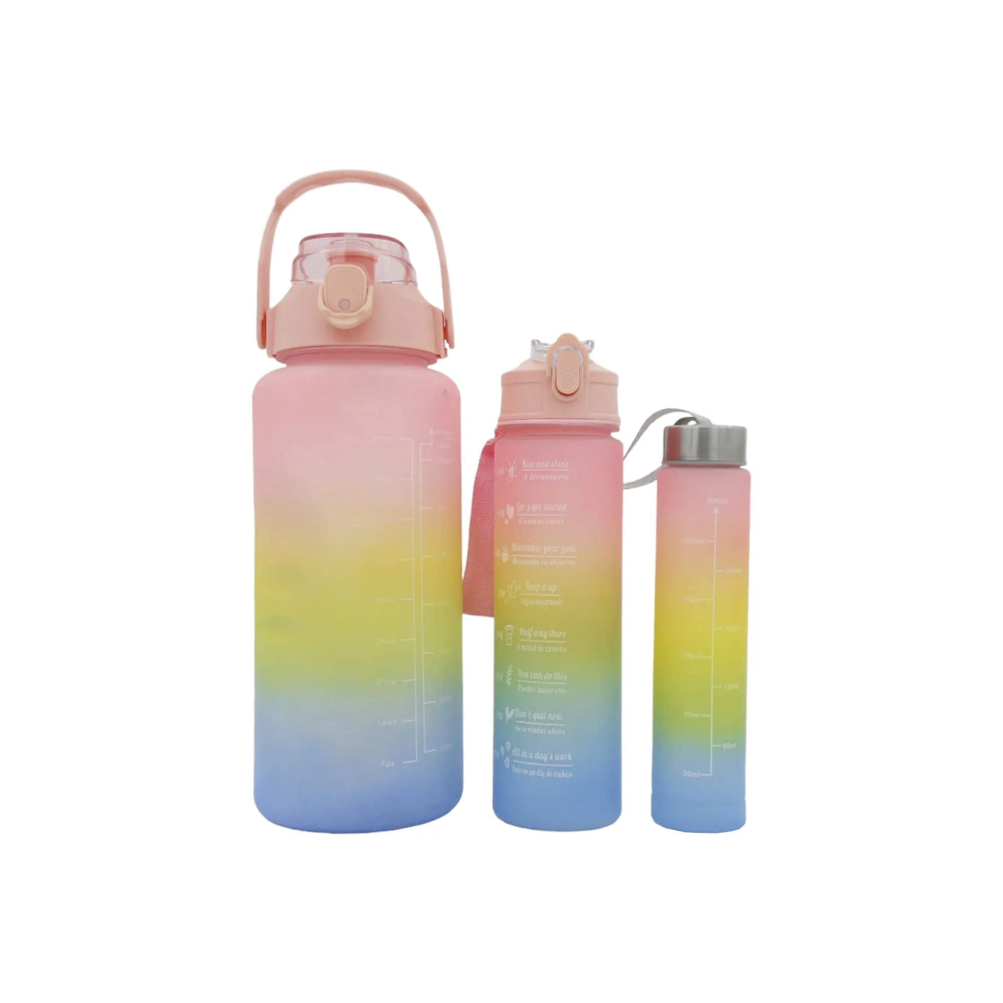 Rainbow Motivational Sports Water Bottle 3-Piece Set