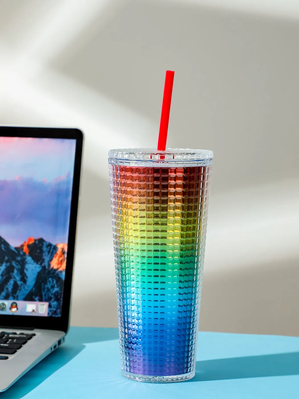 Rainbow Series Double-Layer Water Bottle with Straw (775mL)