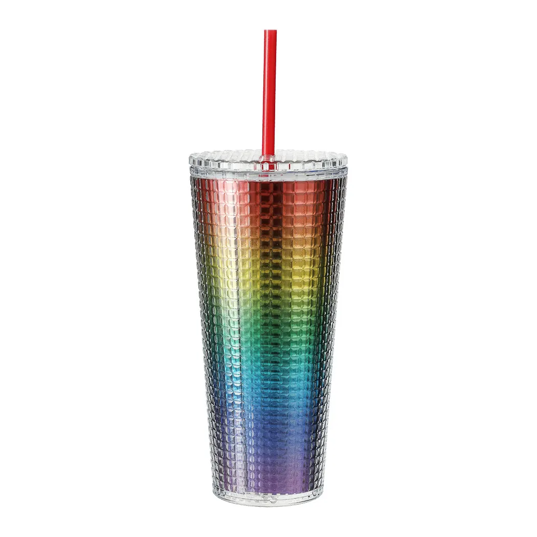 Rainbow Series Double-Layer Water Bottle with Straw (775mL)