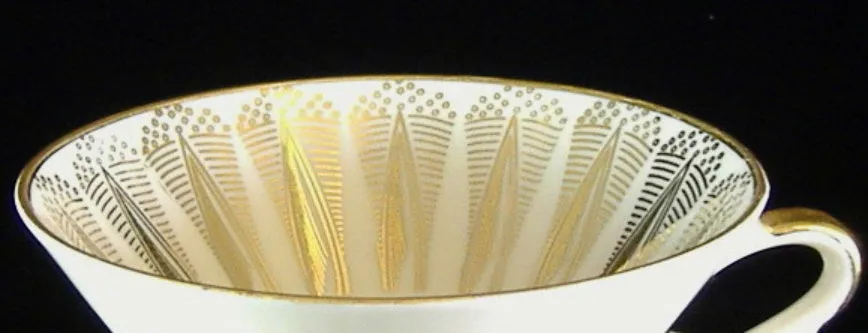 Retro Cup And Saucer Bavaria Gold Feathers Martini Shape Cup 1950s Burnished Gold Teacup