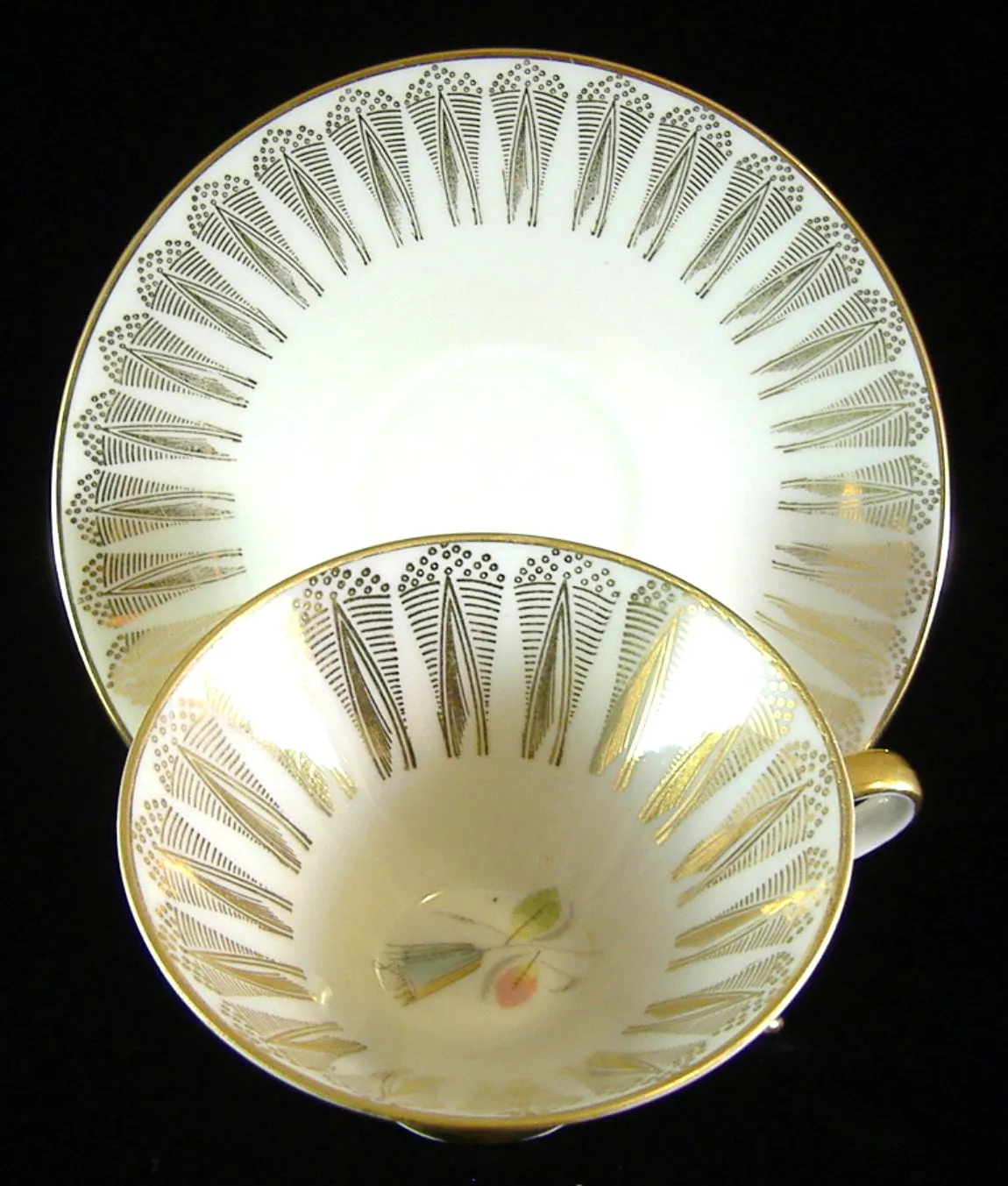 Retro Cup And Saucer Bavaria Gold Feathers Martini Shape Cup 1950s Burnished Gold Teacup