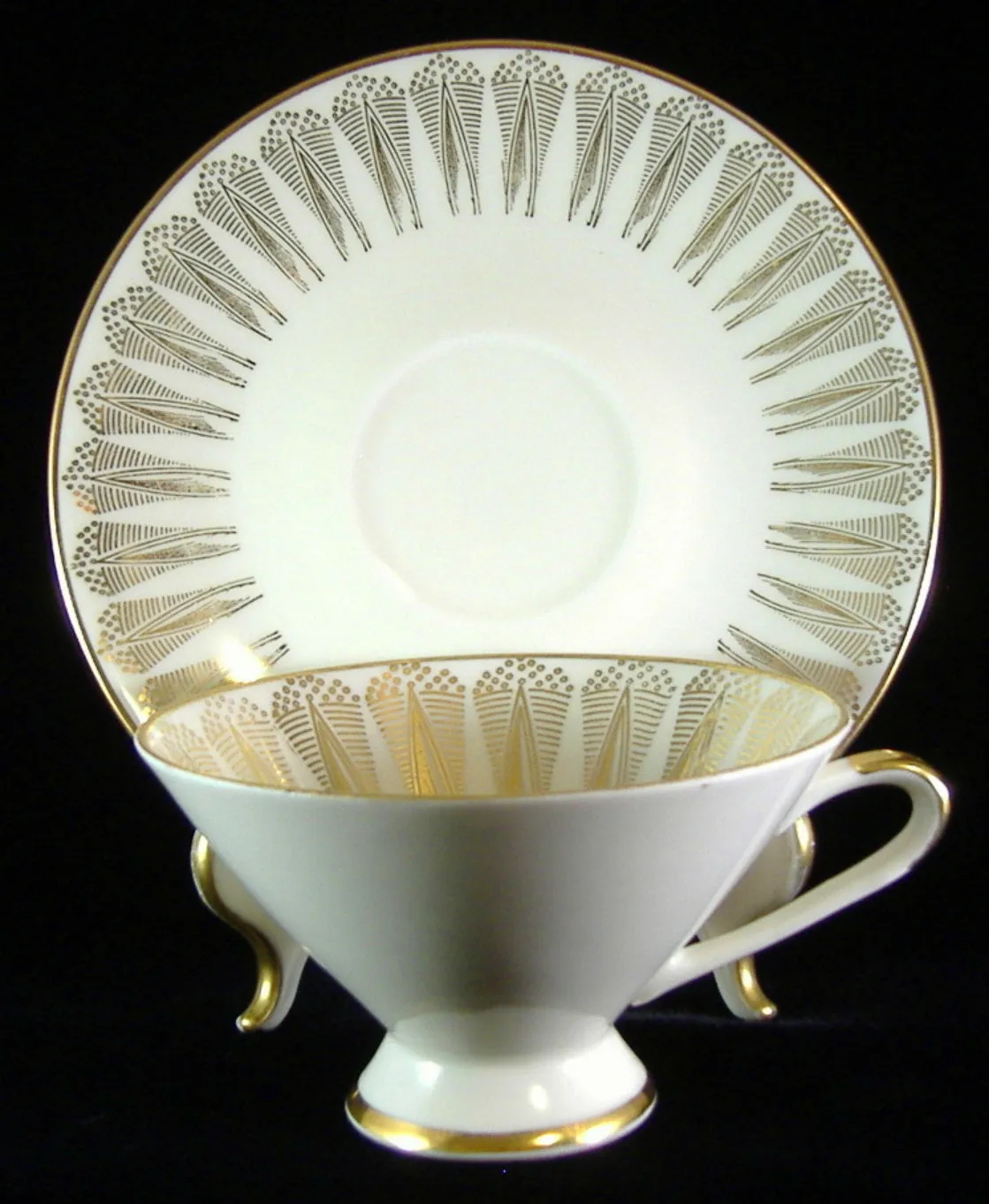 Retro Cup And Saucer Bavaria Gold Feathers Martini Shape Cup 1950s Burnished Gold Teacup