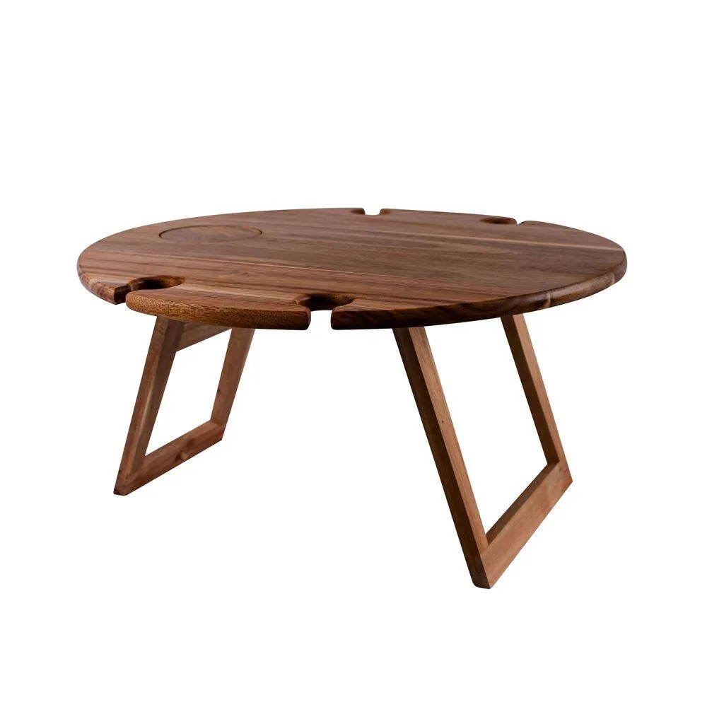 Round 4 Person Folding Acacia Wood Picnic Table