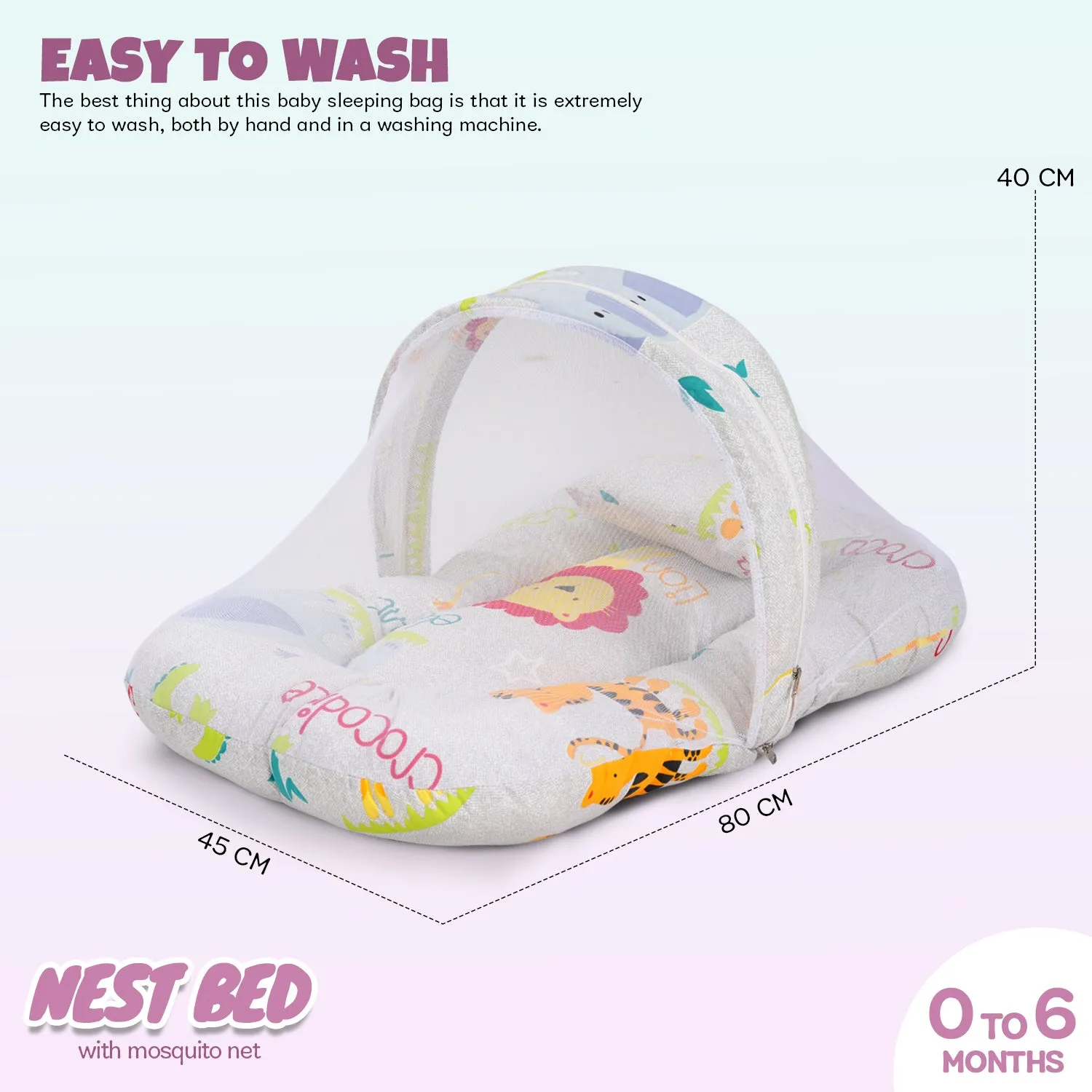 SafeDreams Series Baby Bedding Set for New Born Baby Mosquito Net & Neck Pillow, Sleeping Nest