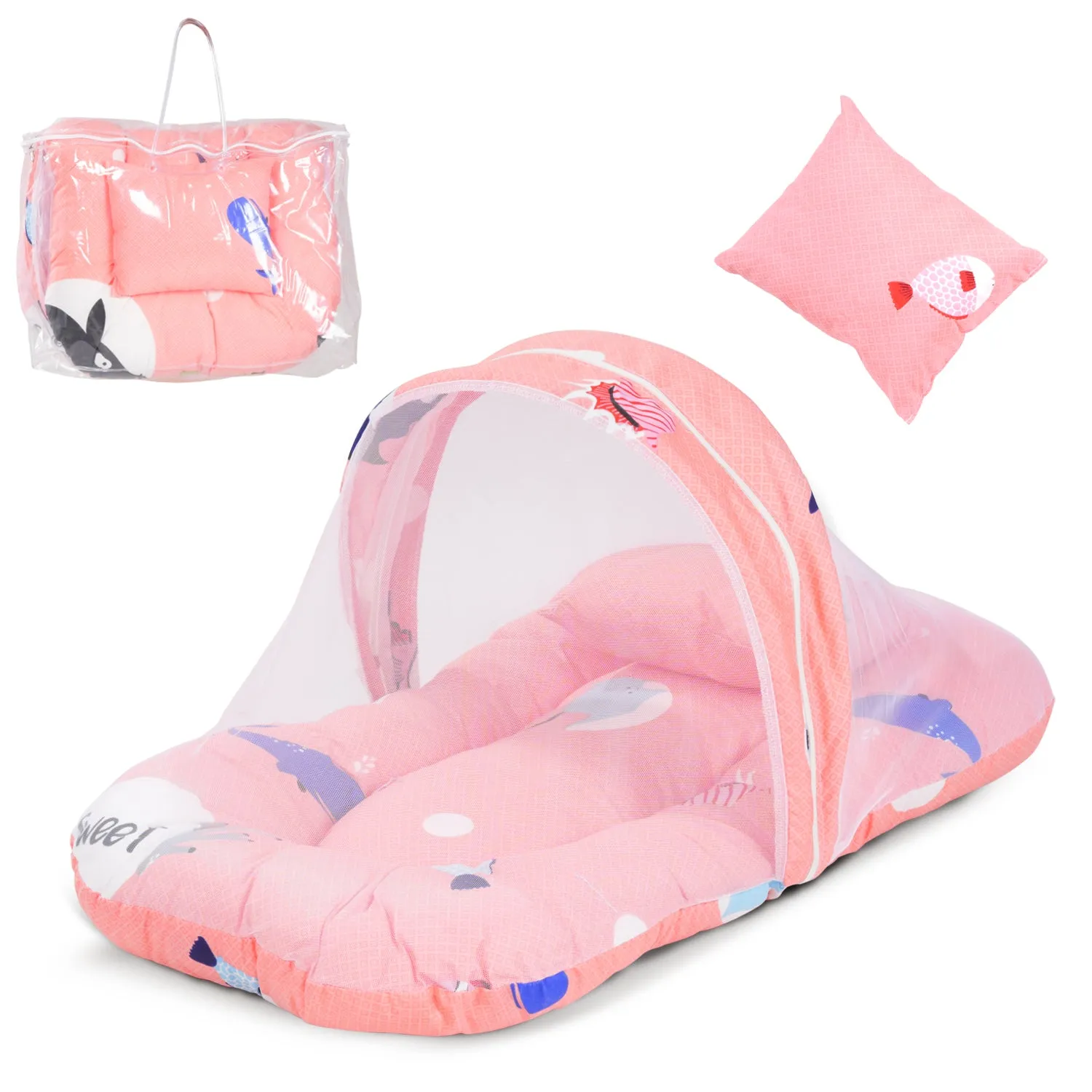 SafeDreams Series Baby Bedding Set for New Born Baby Mosquito Net & Neck Pillow, Sleeping Nest