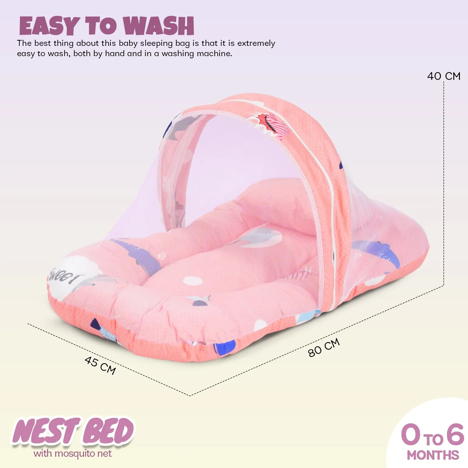 SafeDreams Series Baby Bedding Set for New Born Baby Mosquito Net & Neck Pillow, Sleeping Nest