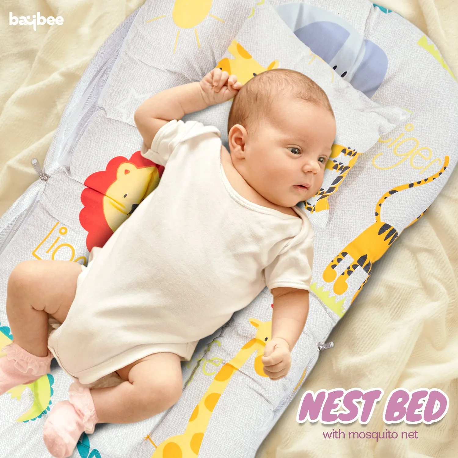 SafeDreams Series Baby Bedding Set for New Born Baby Mosquito Net & Neck Pillow, Sleeping Nest