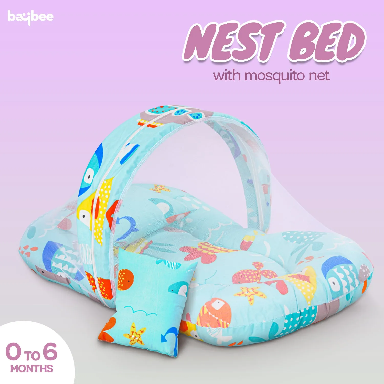 SafeDreams Series Baby Bedding Set for New Born Baby Mosquito Net & Neck Pillow, Sleeping Nest