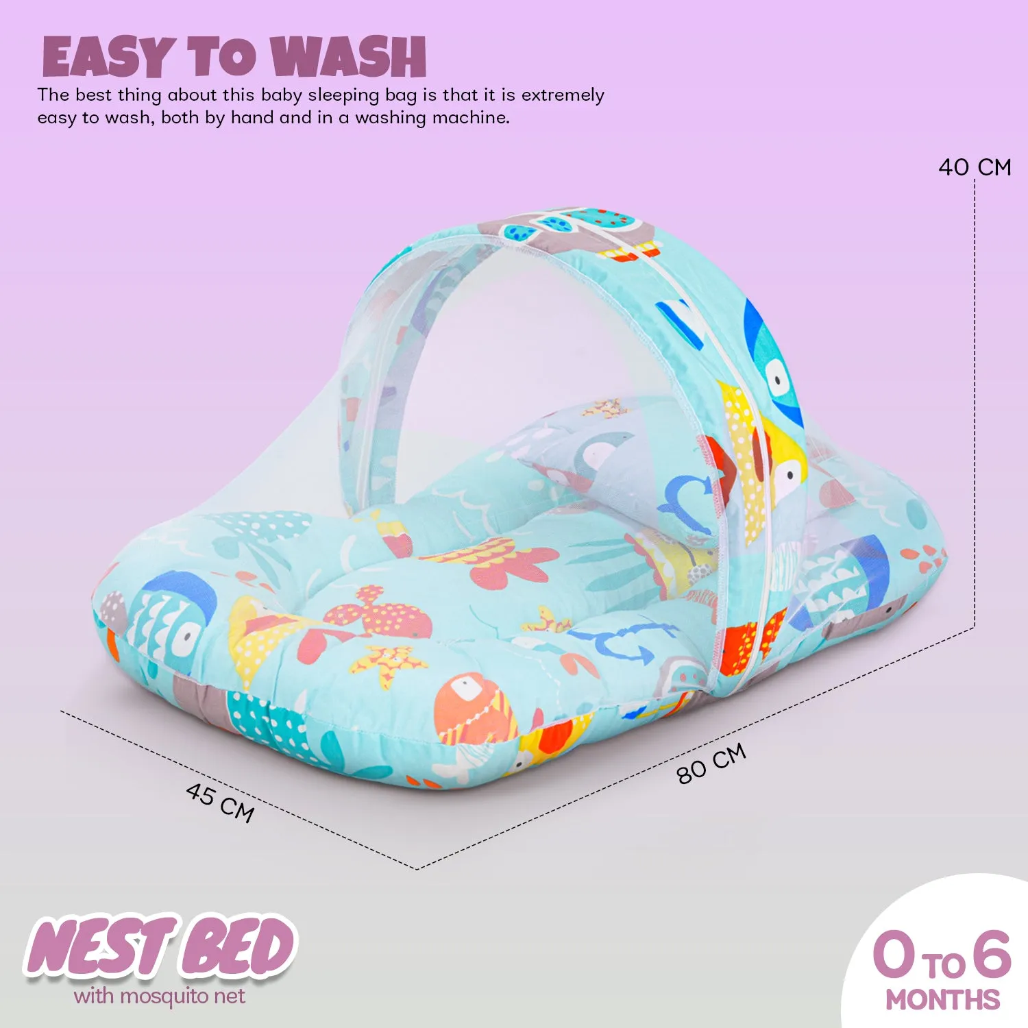 SafeDreams Series Baby Bedding Set for New Born Baby Mosquito Net & Neck Pillow, Sleeping Nest