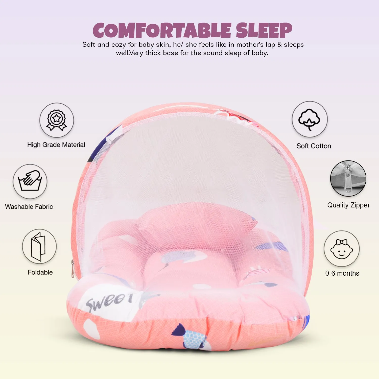 SafeDreams Series Baby Bedding Set for New Born Baby Mosquito Net & Neck Pillow, Sleeping Nest