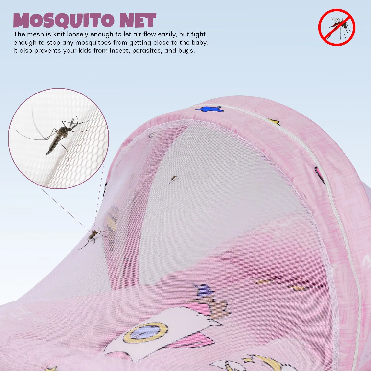 SafeDreams Series Baby Bedding Set for New Born Baby Mosquito Net & Neck Pillow, Sleeping Nest