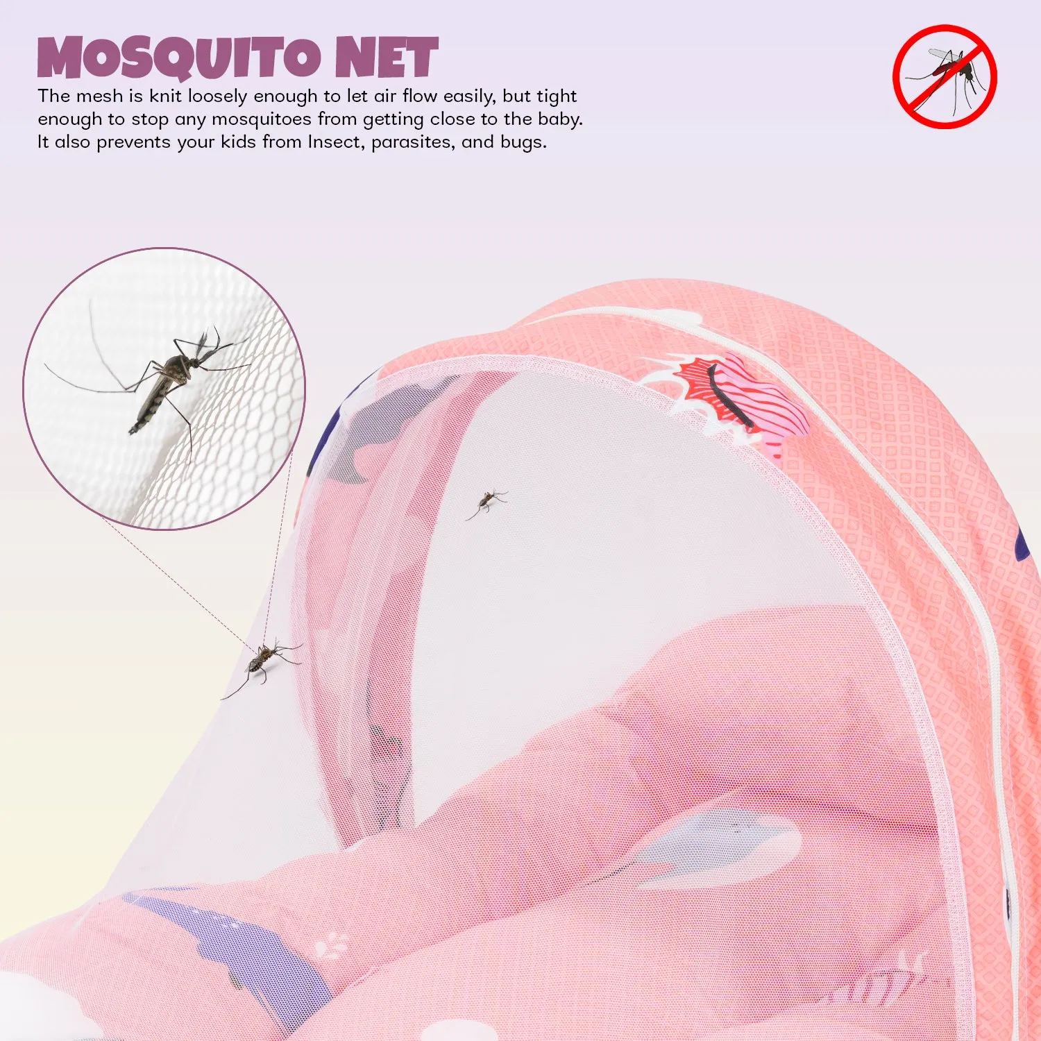 SafeDreams Series Baby Bedding Set for New Born Baby Mosquito Net & Neck Pillow, Sleeping Nest