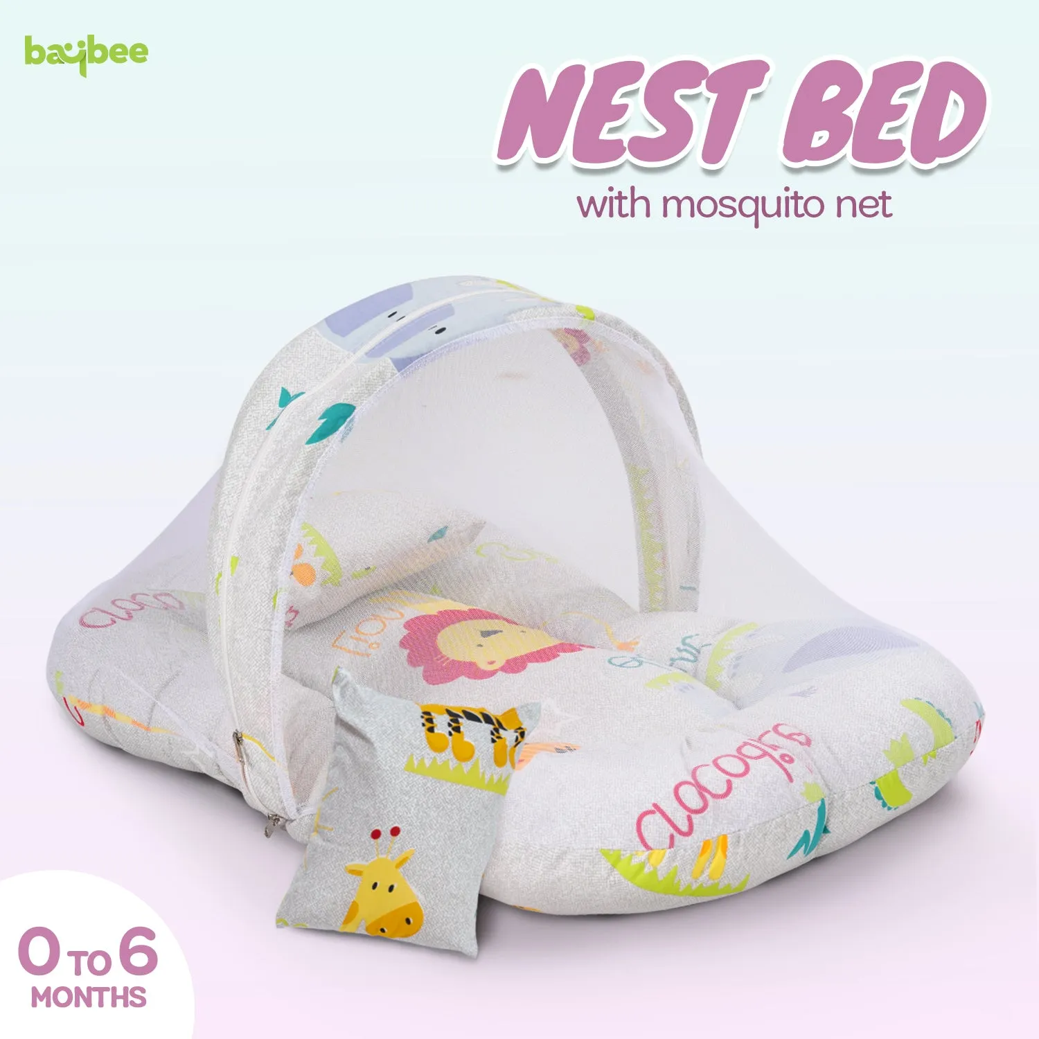 SafeDreams Series Baby Bedding Set for New Born Baby Mosquito Net & Neck Pillow, Sleeping Nest