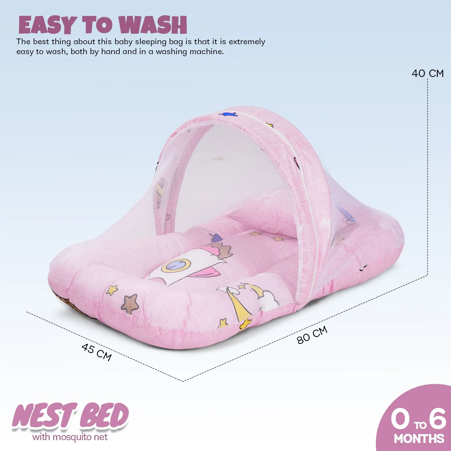 SafeDreams Series Baby Bedding Set for New Born Baby Mosquito Net & Neck Pillow, Sleeping Nest