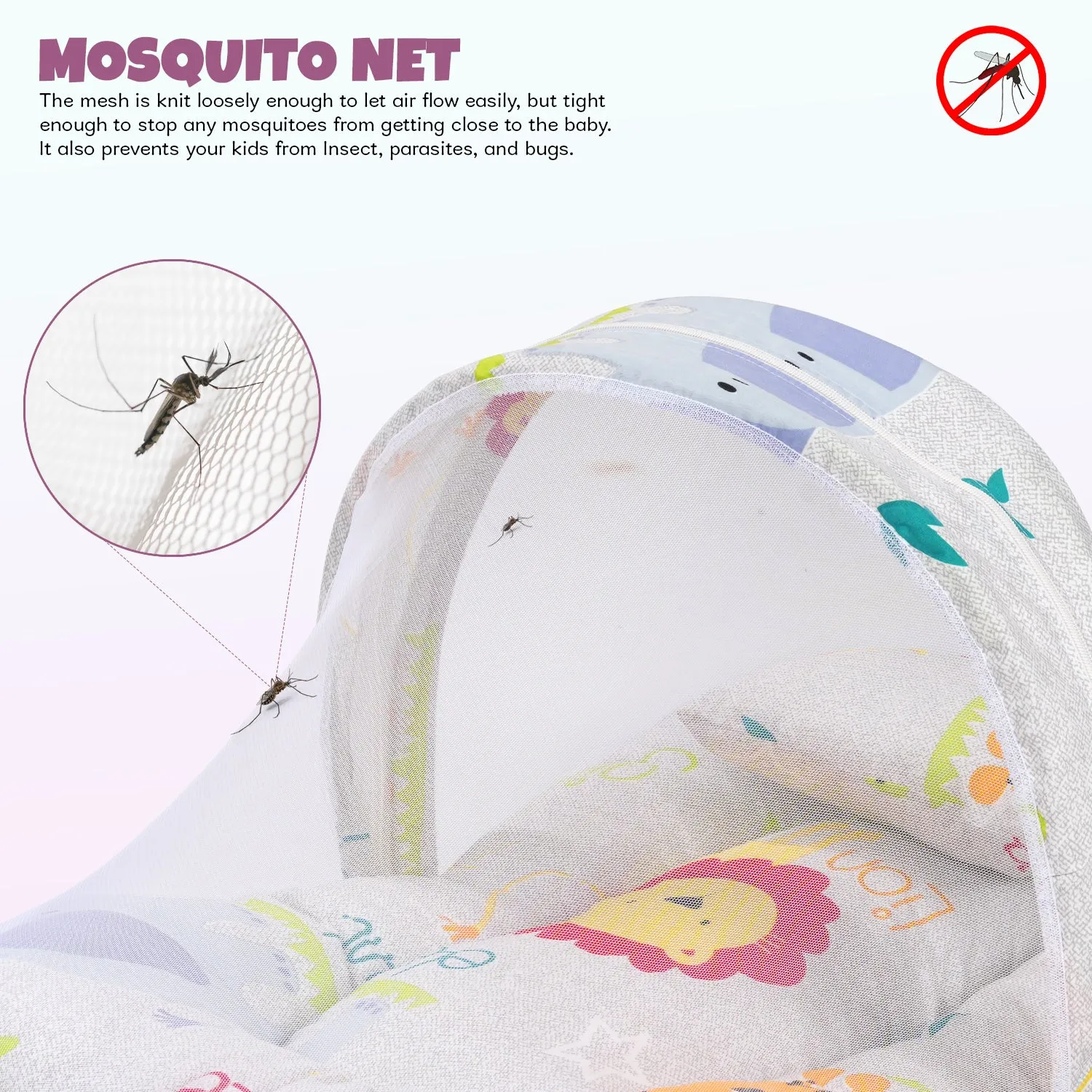 SafeDreams Series Baby Bedding Set for New Born Baby Mosquito Net & Neck Pillow, Sleeping Nest