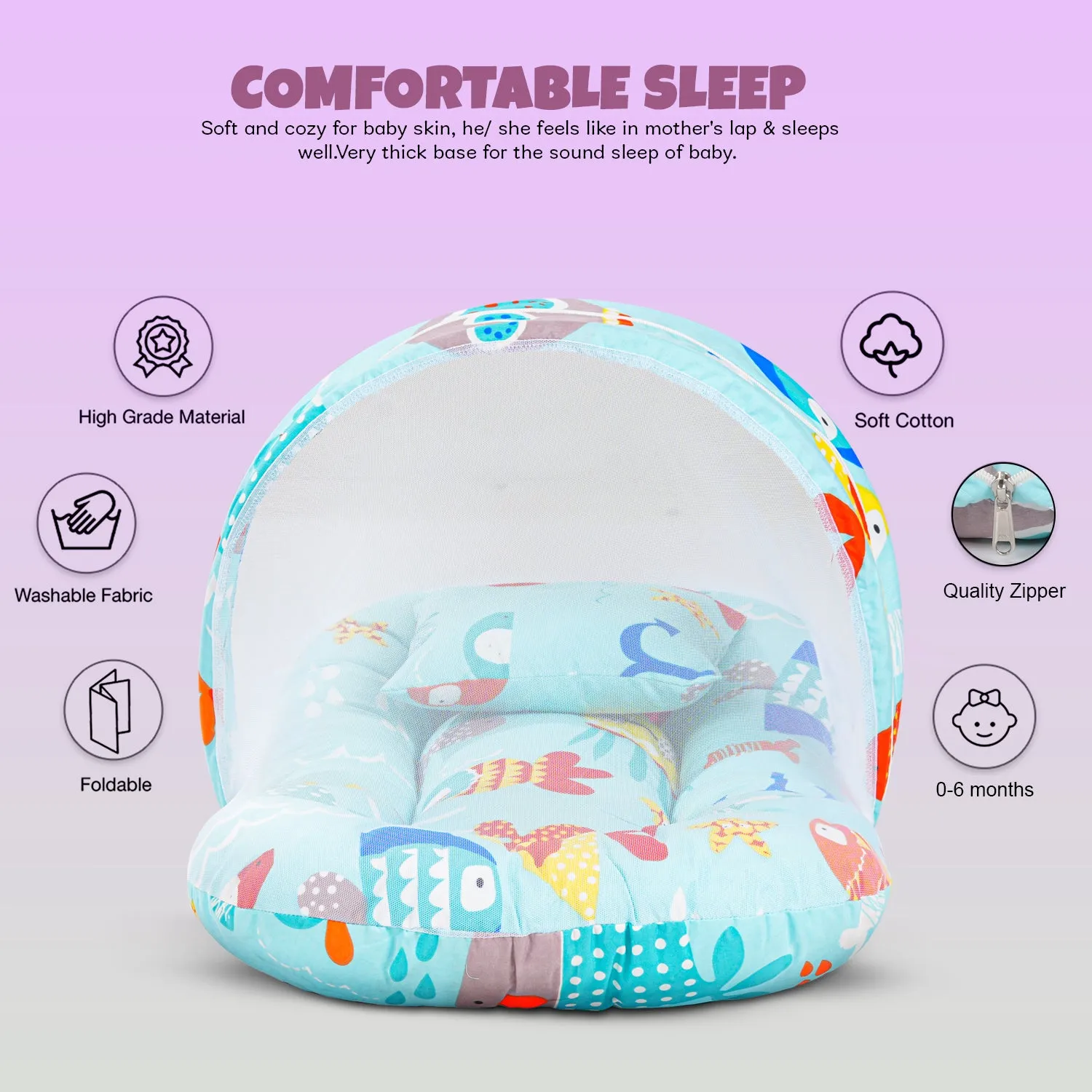 SafeDreams Series Baby Bedding Set for New Born Baby Mosquito Net & Neck Pillow, Sleeping Nest