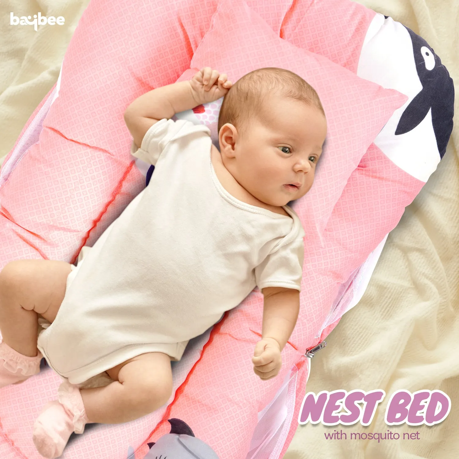 SafeDreams Series Baby Bedding Set for New Born Baby Mosquito Net & Neck Pillow, Sleeping Nest