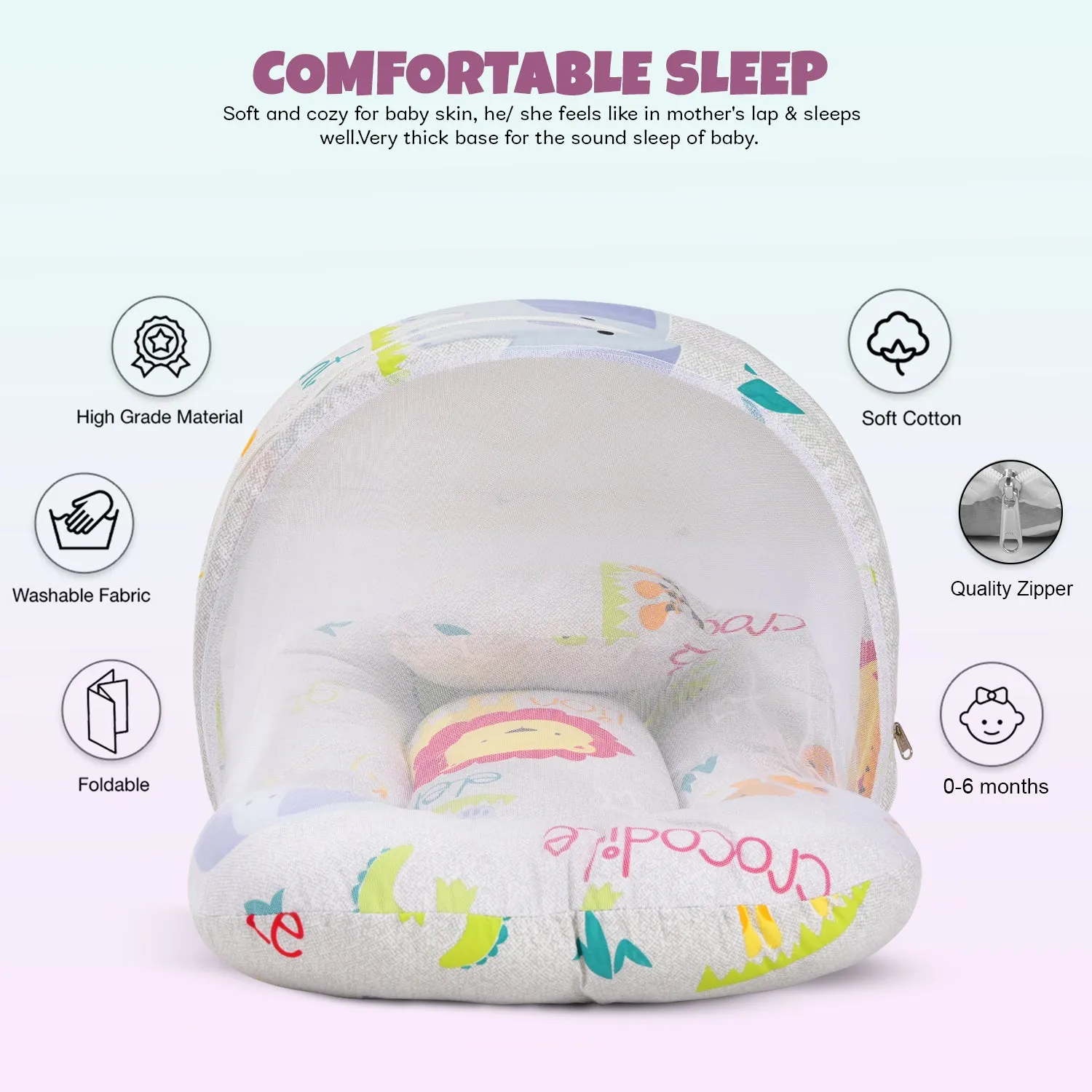 SafeDreams Series Baby Bedding Set for New Born Baby Mosquito Net & Neck Pillow, Sleeping Nest