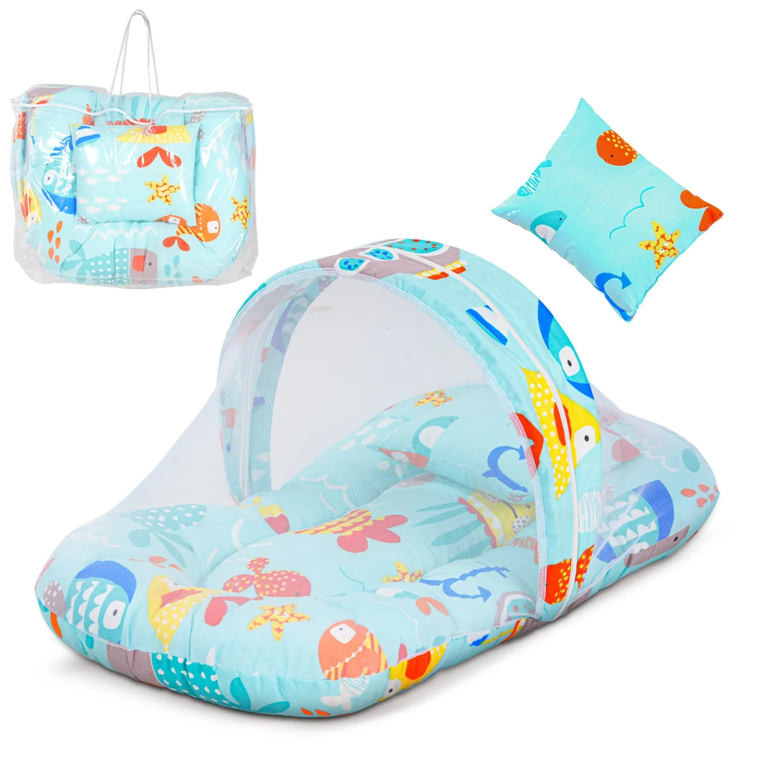 SafeDreams Series Baby Bedding Set for New Born Baby Mosquito Net & Neck Pillow, Sleeping Nest