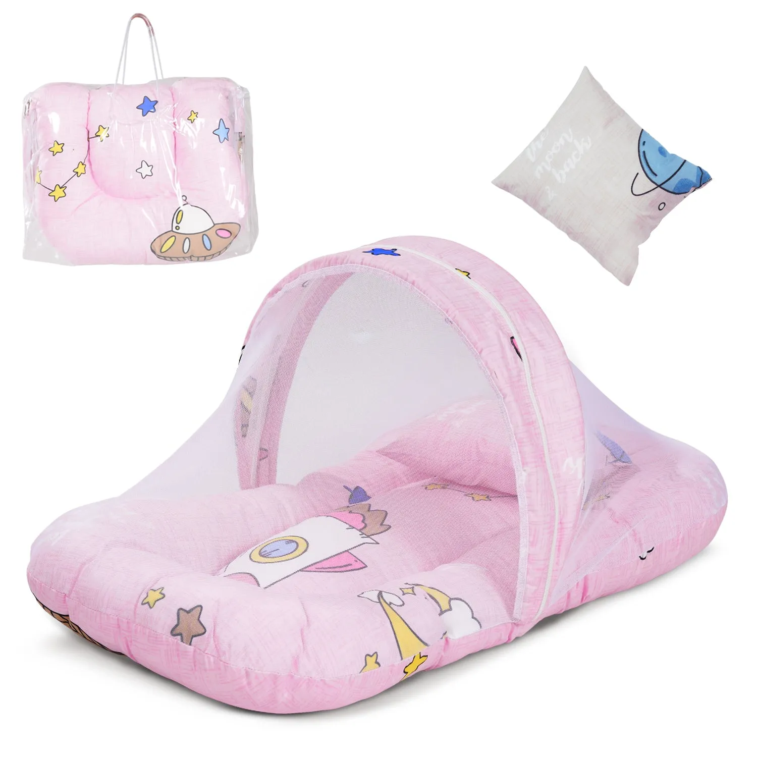 SafeDreams Series Baby Bedding Set for New Born Baby Mosquito Net & Neck Pillow, Sleeping Nest