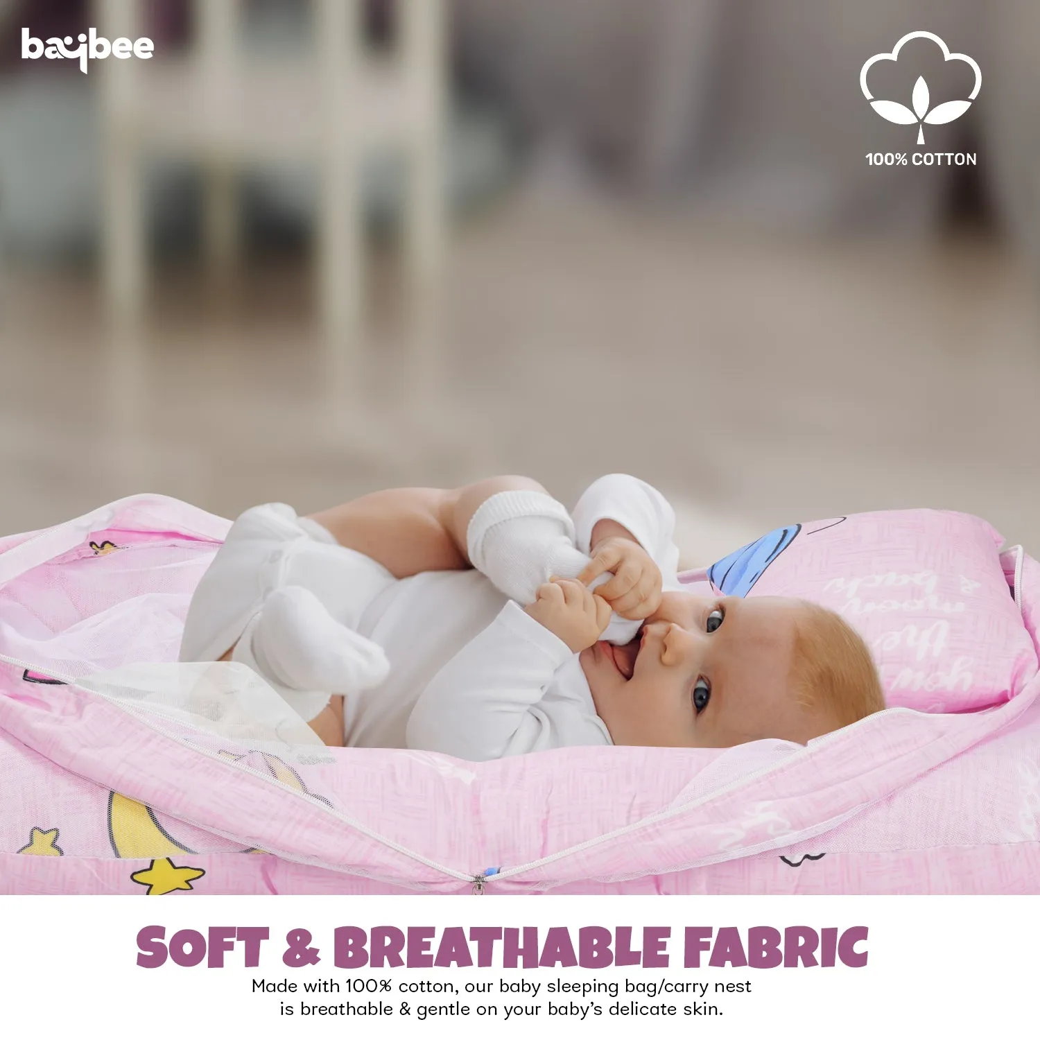 SafeDreams Series Baby Bedding Set for New Born Baby Mosquito Net & Neck Pillow, Sleeping Nest