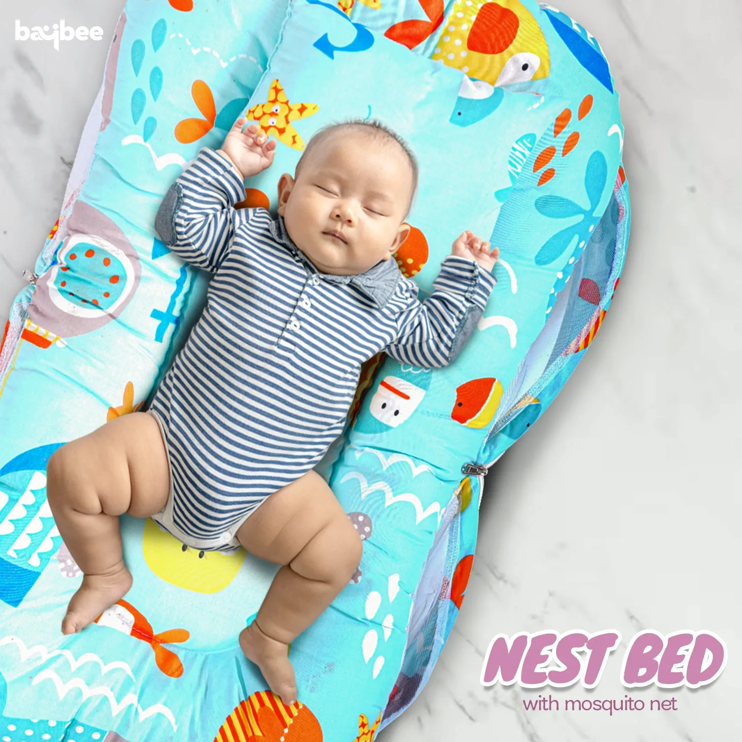 SafeDreams Series Baby Bedding Set for New Born Baby Mosquito Net & Neck Pillow, Sleeping Nest