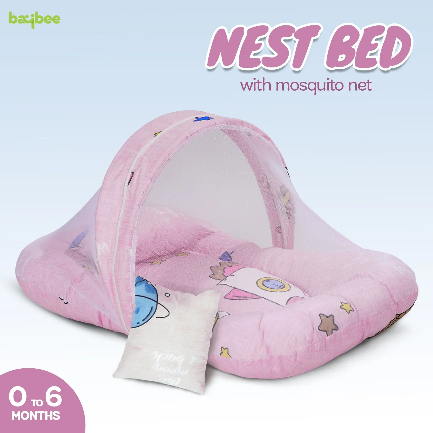 SafeDreams Series Baby Bedding Set for New Born Baby Mosquito Net & Neck Pillow, Sleeping Nest