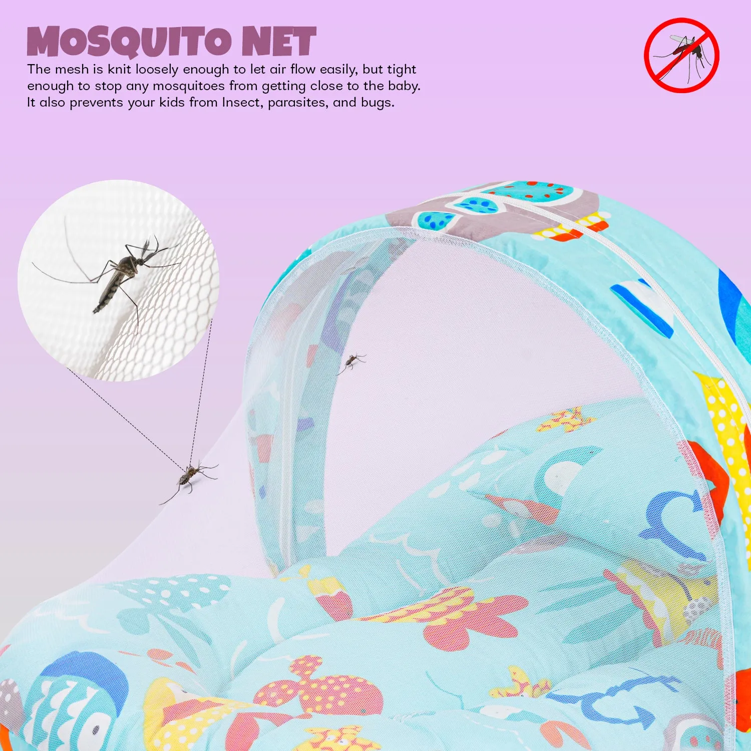 SafeDreams Series Baby Bedding Set for New Born Baby Mosquito Net & Neck Pillow, Sleeping Nest