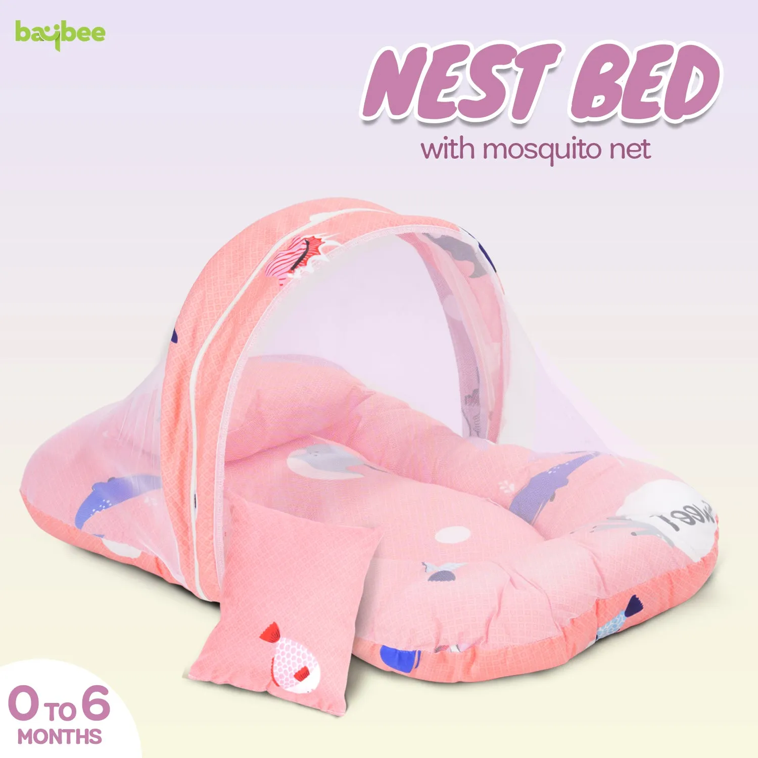 SafeDreams Series Baby Bedding Set for New Born Baby Mosquito Net & Neck Pillow, Sleeping Nest