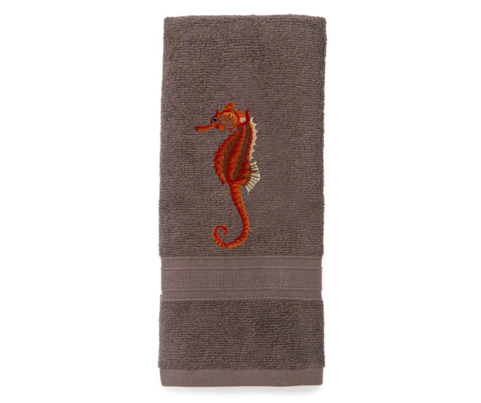 Seahorse Embroidered Bath Hand Towel. Beautifully Detailed Vibrant Orange Shades