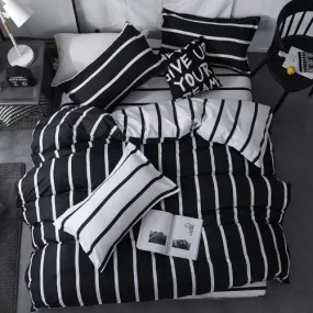 Single Size 4 Pieces, Black & White Stripe Design.