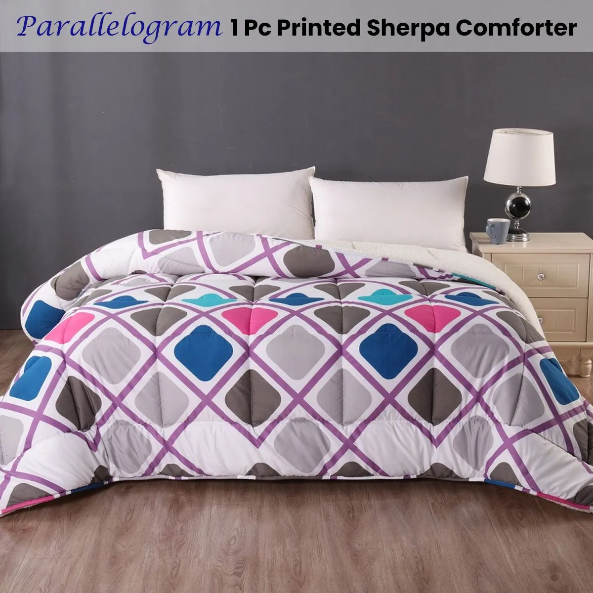 Square 1 Pc Printed Sherpa Comforter Queen