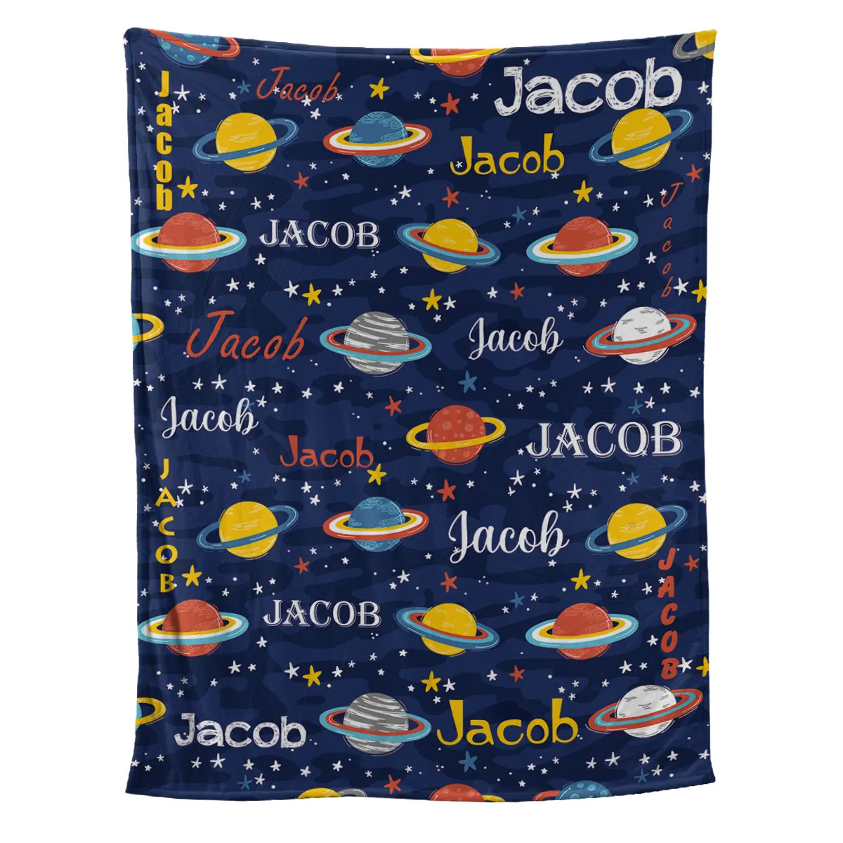 Teesdily | Custom Baby Blankets With Name Personalized Planets Blanket Kids Fleece Throw Blanket For Boys Baby Nursery Birthday Gift Bedroom Decor