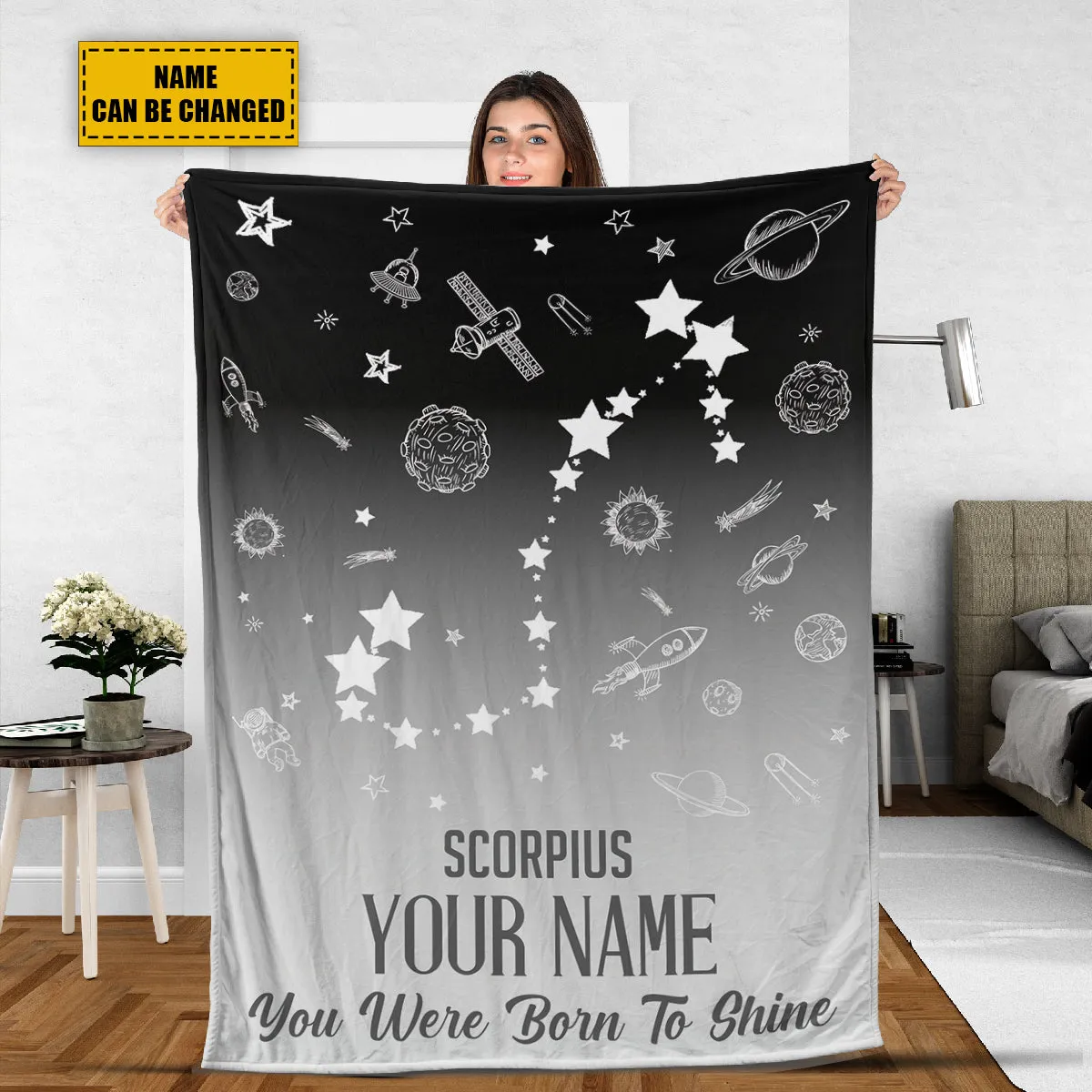 Teesdily | Scorpius Customized Fleece Blanket Constellation Blanket You Were Born To Shine Fleece Personalized Name Zodiac Blankets Astrology Gifts