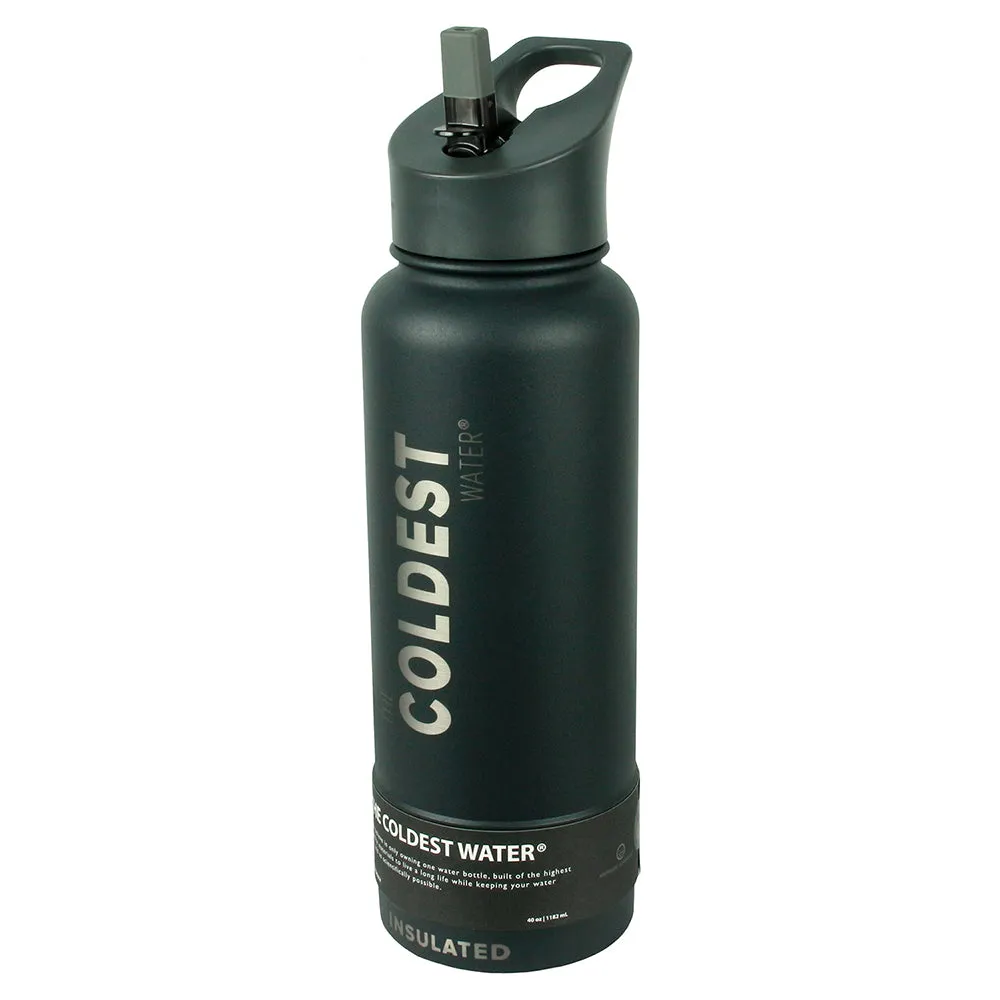 The Coldest Sports Water Bottle 40 oz Straw Lid Stainless Steel Gun Metal Gray