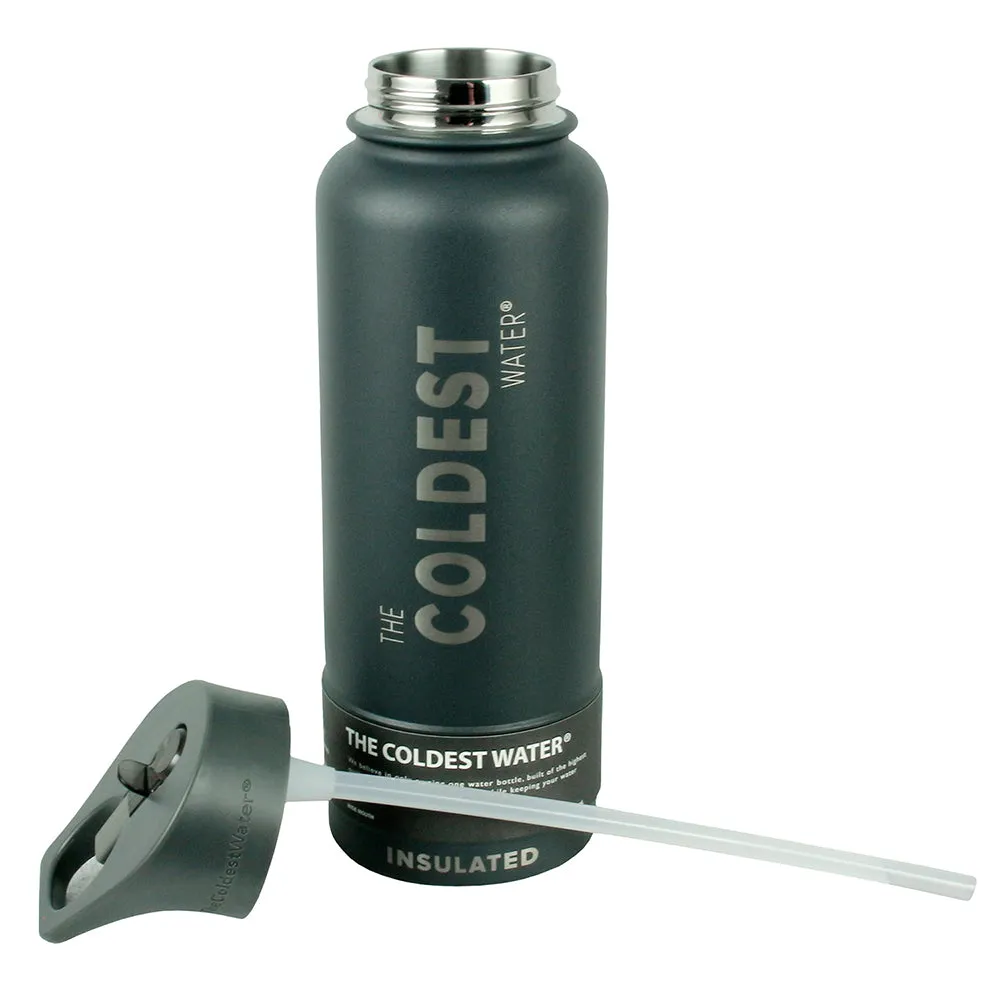 The Coldest Sports Water Bottle 40 oz Straw Lid Stainless Steel Gun Metal Gray