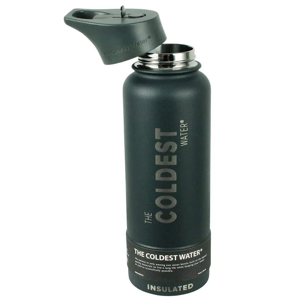 The Coldest Sports Water Bottle 40 oz Straw Lid Stainless Steel Gun Metal Gray