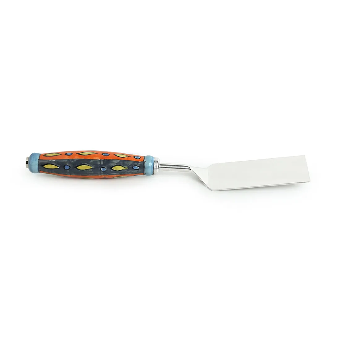 The Mughal Aakar' Hand-Painted Serving Fork & Scraper In Stainless Steel & Ceramic (Set of 2)