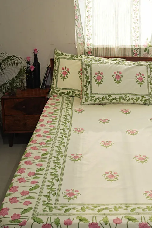 Tranquil Retreat Hand Block Printed Cotton Percale Bedsheet