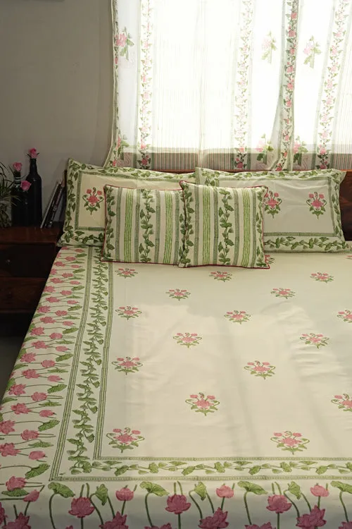 Tranquil Retreat Hand Block Printed Cotton Percale Bedsheet