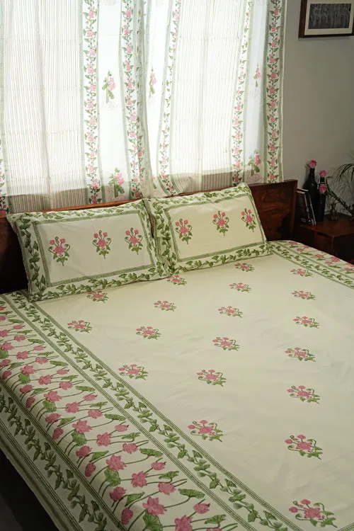 Tranquil Retreat Hand Block Printed Cotton Percale Bedsheet