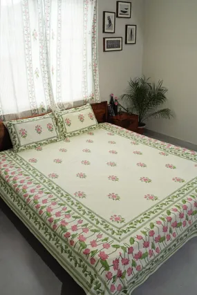 Tranquil Retreat Hand Block Printed Cotton Percale Bedsheet